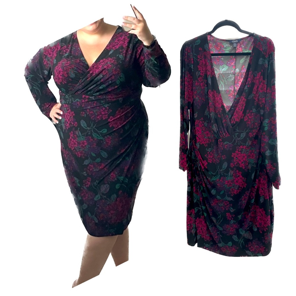 Chaps floral faux wrap dress size 20